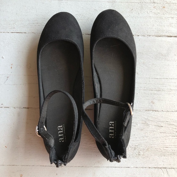 Black Suede Ballet Flats with Ankle Strap - Picture 3 of 5